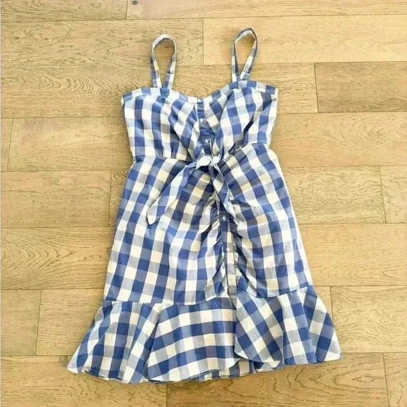 Likely Mini Minka Gingham Blue Ruffle Button Down Picnic Dress Size 6 - Picture 1 of 6